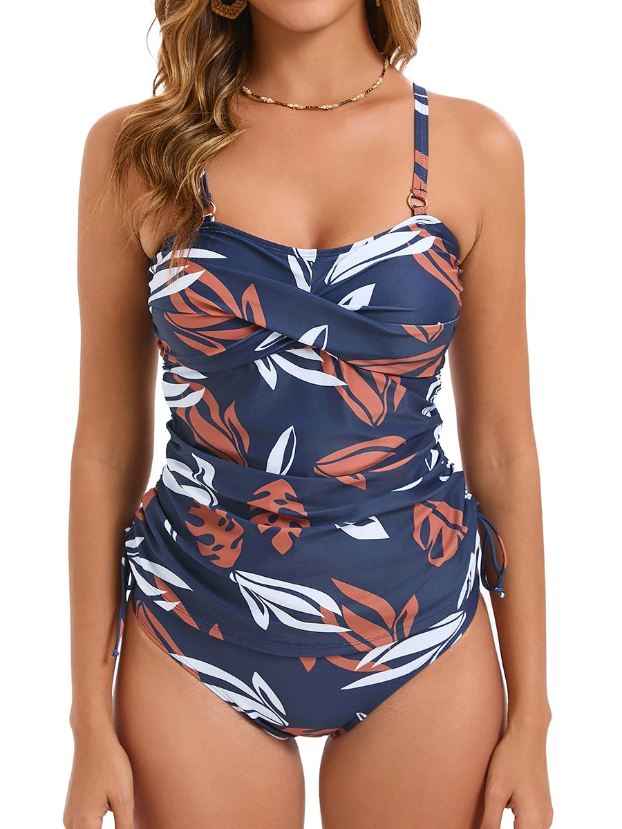 Printed Tankini Set Two Pieces Swimsuit Women Strappy Swimwear Female Bathers Bathing Swimming Swim Suit Beachwear