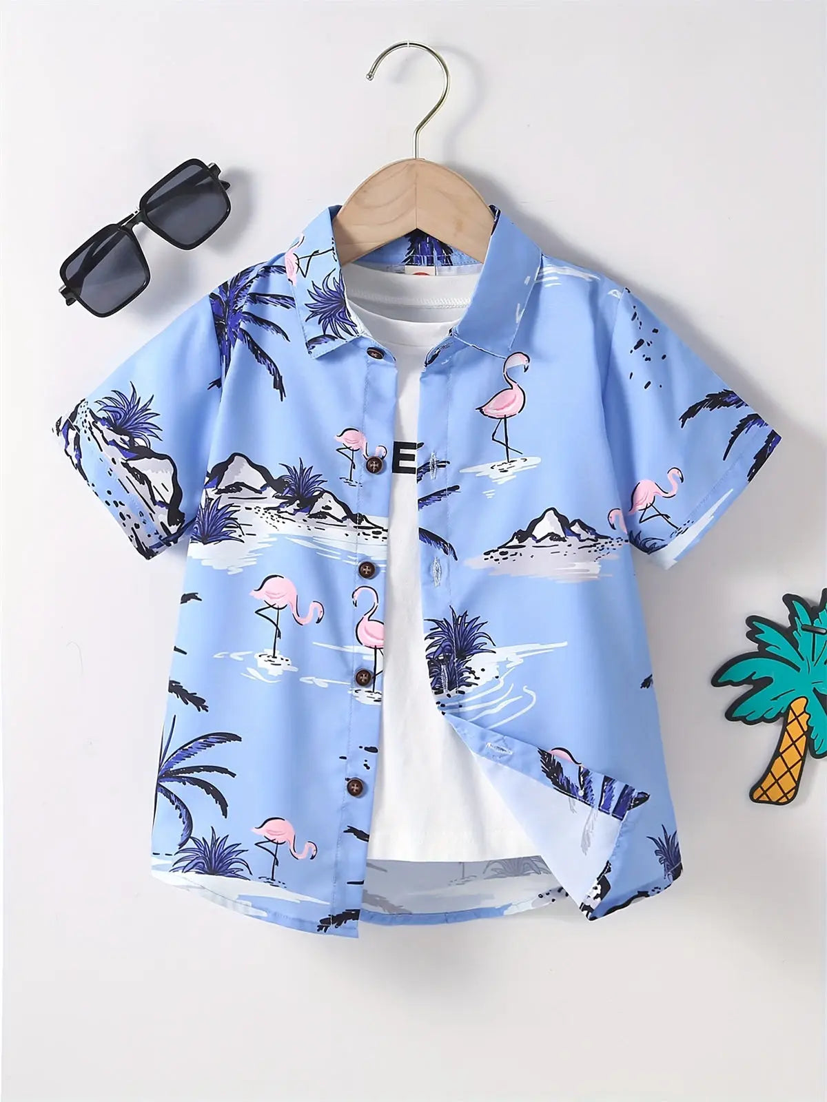 Boys Flowers and Leaves Print Short Sleeves Shirt Hawaiian Style for Vacation Beach Kids Summer Clothes O-Neck Children's Shirt