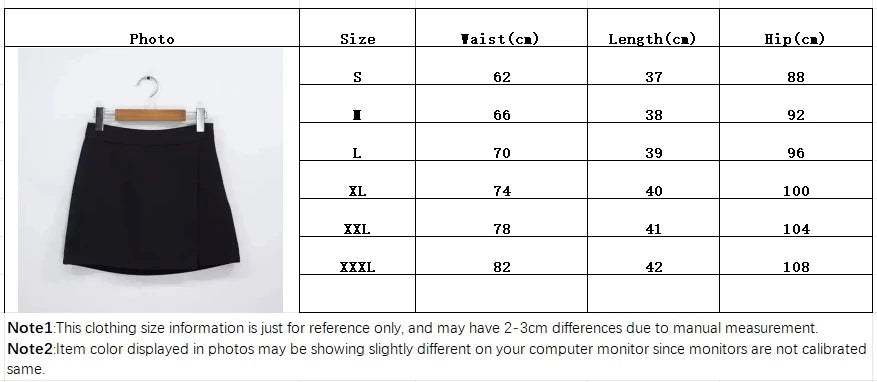 Black Mini Skirts Women Irregular Side Slits High Waist A Line Shorts Skirts Summer Korean Fashion Chic Hip Wrap Skirt Female
