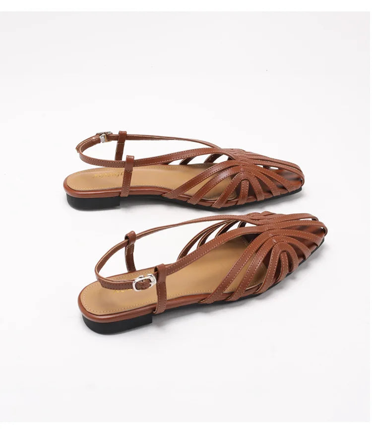 ZAROY Narrow Band Women Flat Sandals Large Size Designer Brand Banquet Wedding Shoes Summer Hollow Beach Gladiator Sandalias