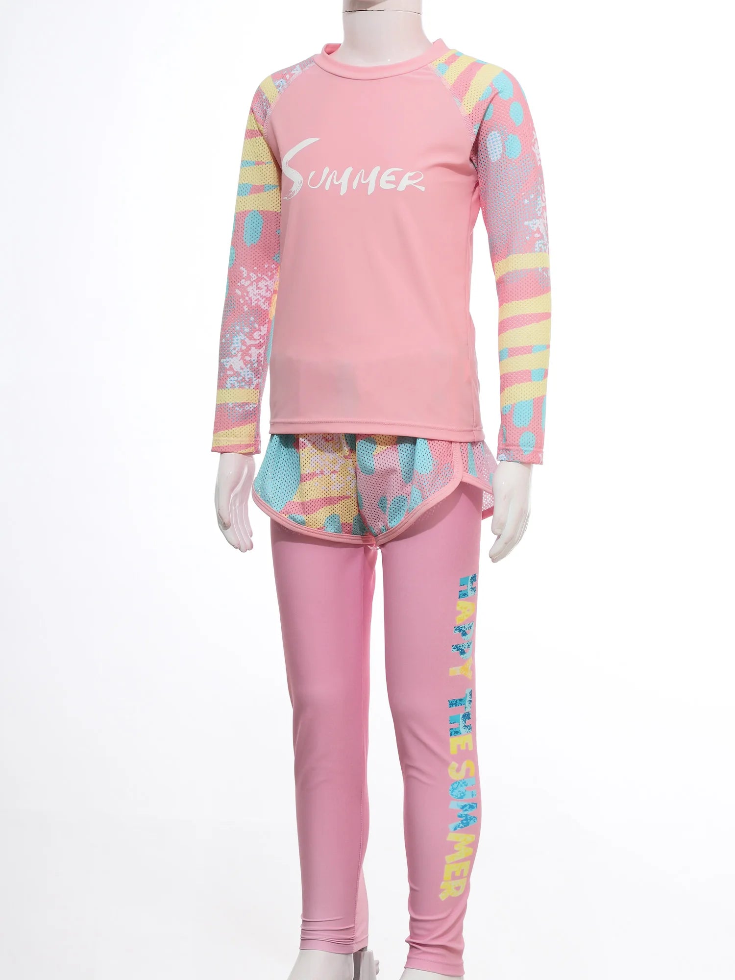 Kids Girls Swimsuit Rash Guard 3Pcs Sunsuit Outfit Long Sleeve Floral Tops Shorts Legging Child Sun Protection Pool Swimwear Set
