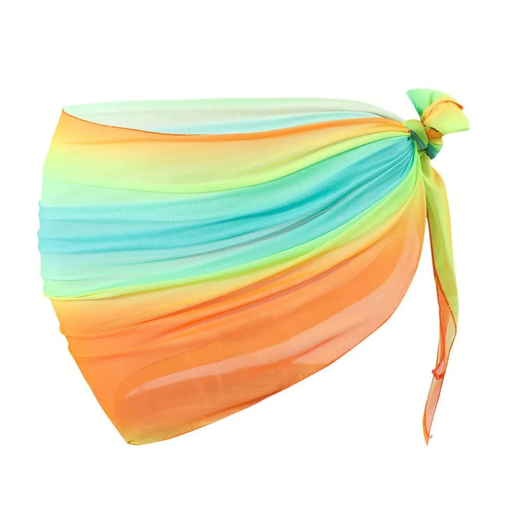 Chiffon Material Beach Dress Short Length Sheer Fabric Sarongs Breathable Quick-Dry Gradient Color Bikini Wrap
