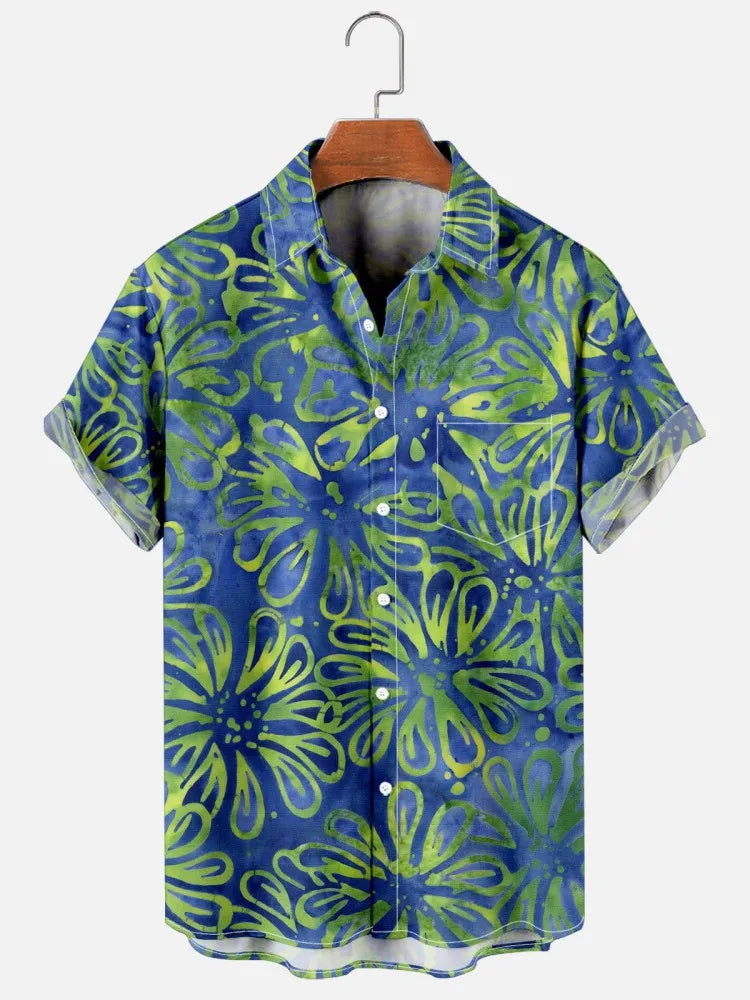Hawaiian Men's Print Short  Sleeve Shirt Beach Coconut Tree Fashion Lapel Top 2025 New for Men Floral Clothes