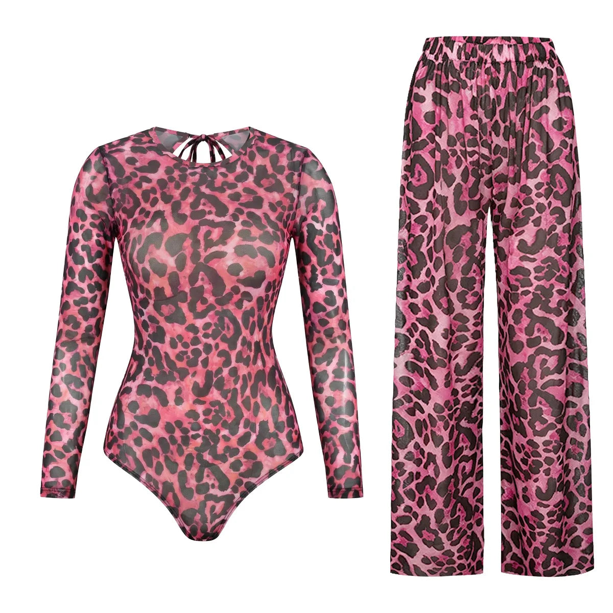 Women's Long Sleeve Swimwear Sunscreen One Piece Swimsuit High Elastic Thickened Mesh Loose Pants SPF35+ New Fitness Beachwear