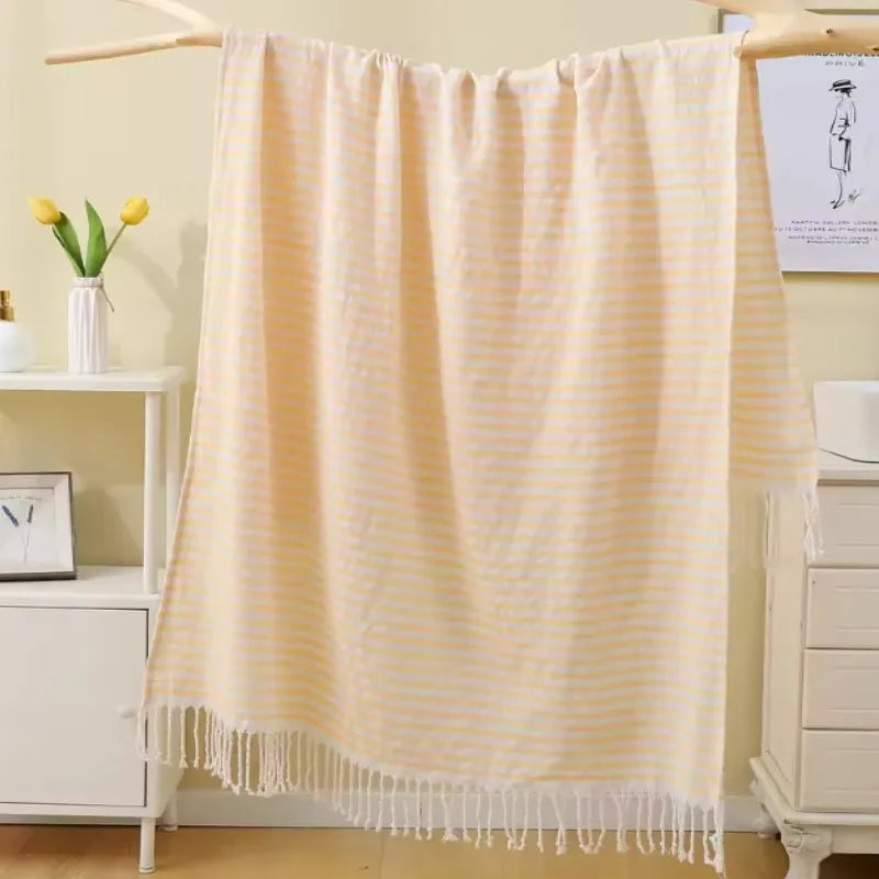 100x200cm Hot Sale Beach Towels Luxury Striped Tassel 100% Cotton Sauna Spa Bath Towel For Home Travel Turkish Large Beach Towel