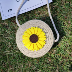 Flower Straw Baby Bags Handmade Summer Beach Women Girls Shoulder Bag Messenger Bag Kids Keys Coin Purse Princess Mini Handbag