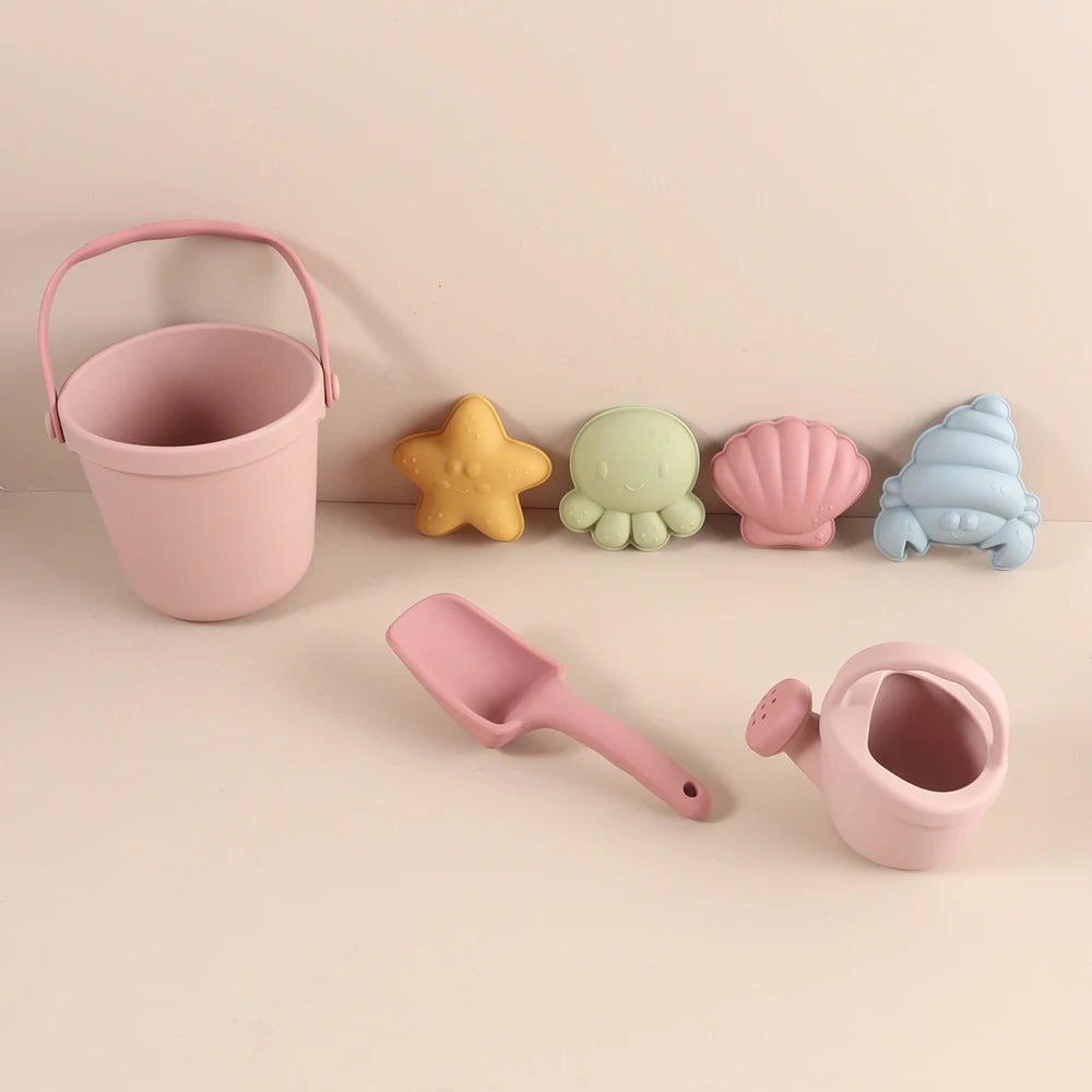 Kids Beach Bucket Set with Silicone Molds (Sea Star, Shell, Crab) | Sand Castle Toys for Outdoor & Sensory Play