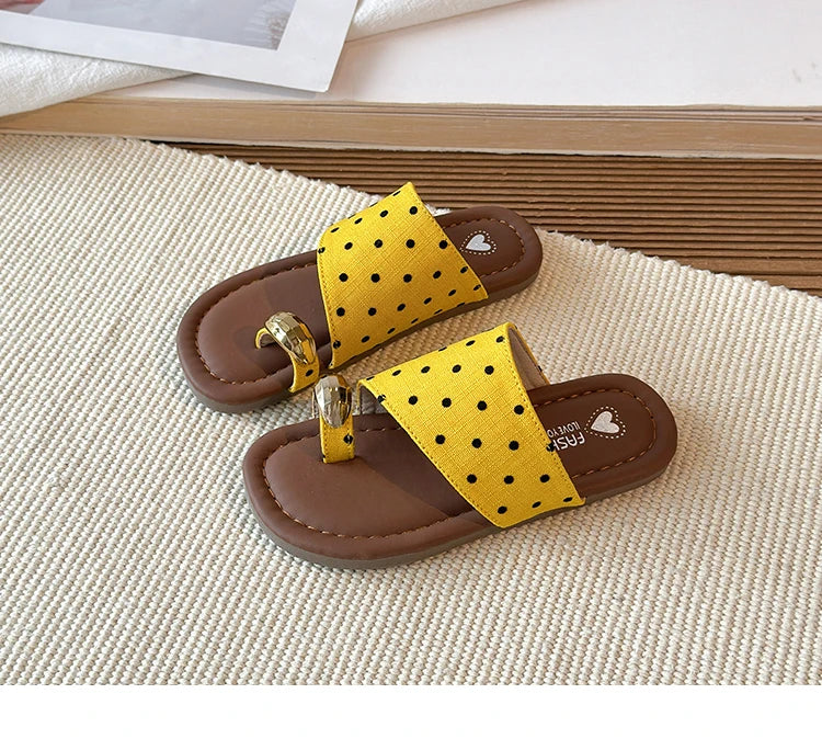 Kids Polka Dot Flip Flops Summer Open Toe Sandals with Metal Buckle Non-slip Soft Sole Beach Slippers for Girls 2026 New 26-36