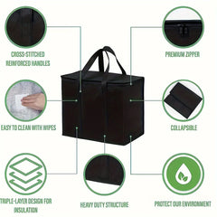 XL/Large Insulated Bag: Keep Food Hot & Cold For Hours - Grocery Tote, Soft Cooler Bag, Pizza Warmer Lightweight & Sturdy Zipper