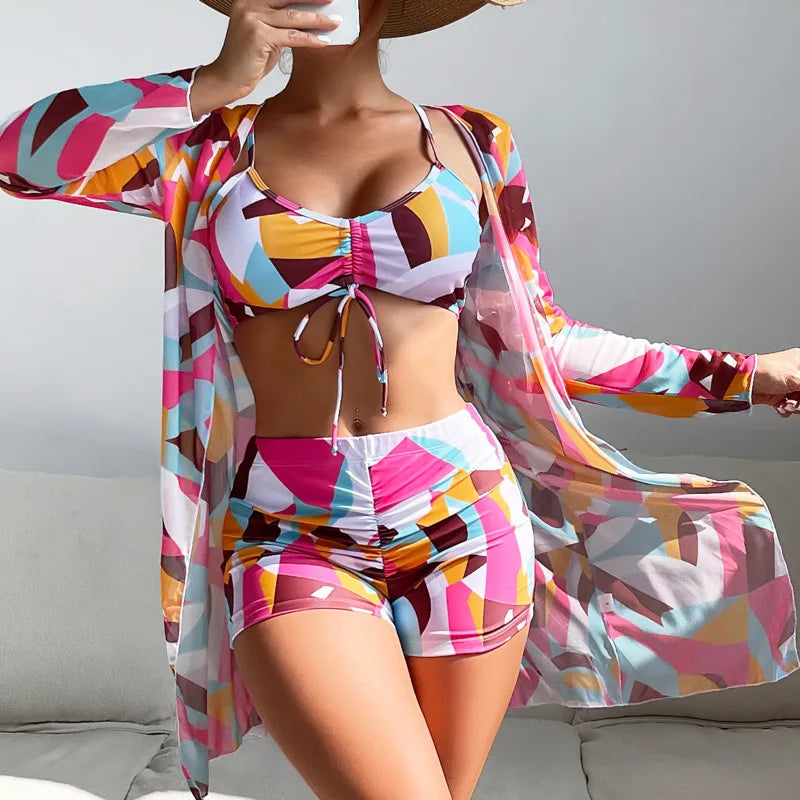Print Three-Piece Swimsuits Tankini Sets Female Swimwear Push Up For Beach Wear Bathing Suits Pool Women's Swimming Suit