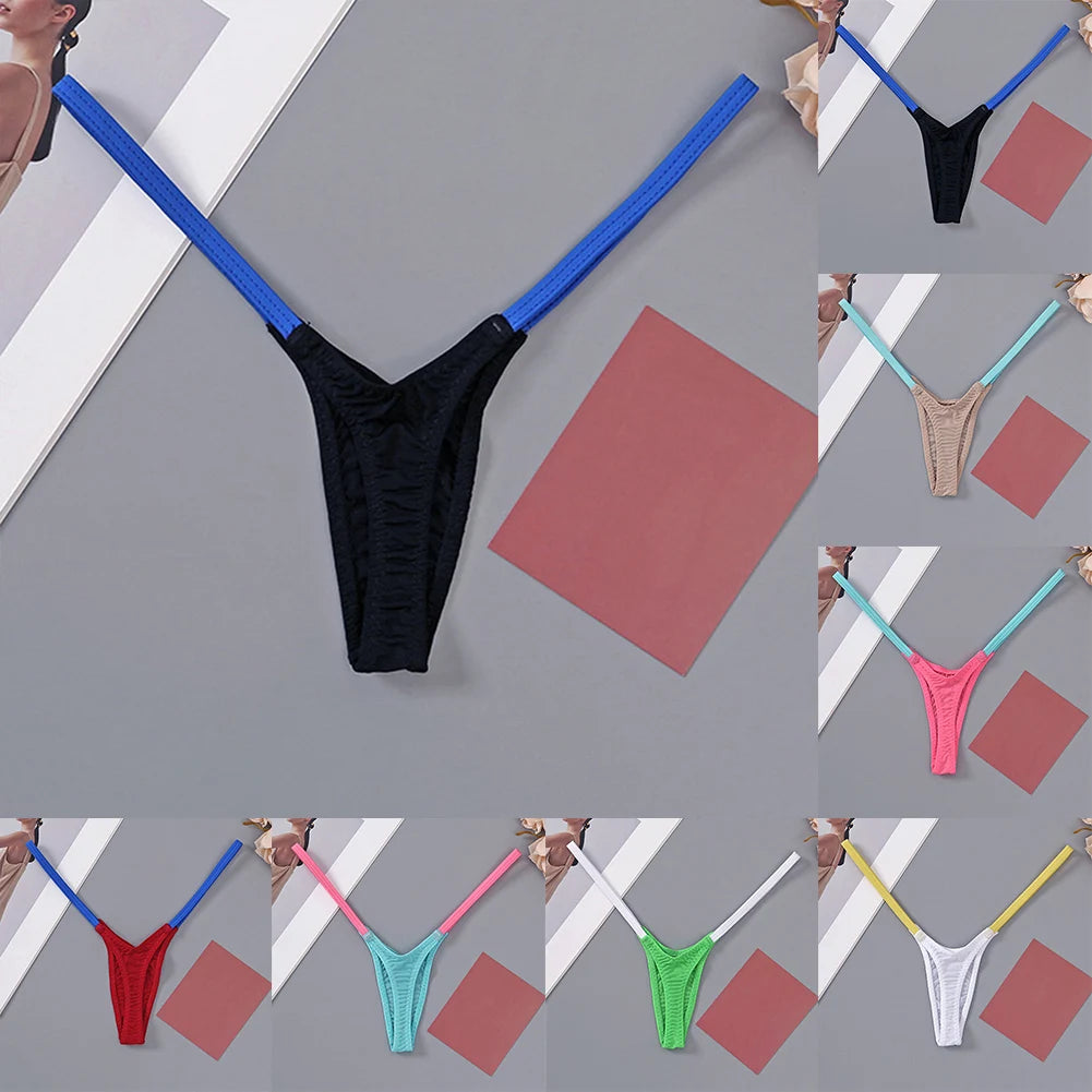 1pc Womens T Back Sexy Underwear Thin Straps Low Waist Multicolor Stitching Thongs Breathable Sexy Hot Mini G-string