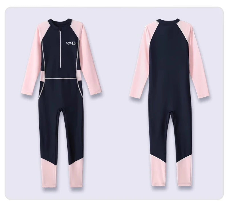 Sun Protection One Piece Girls' Swimsuit Girl Kids Swimming Suits Long Sleeve Childrens Bathing Suit Beachwear Surfing