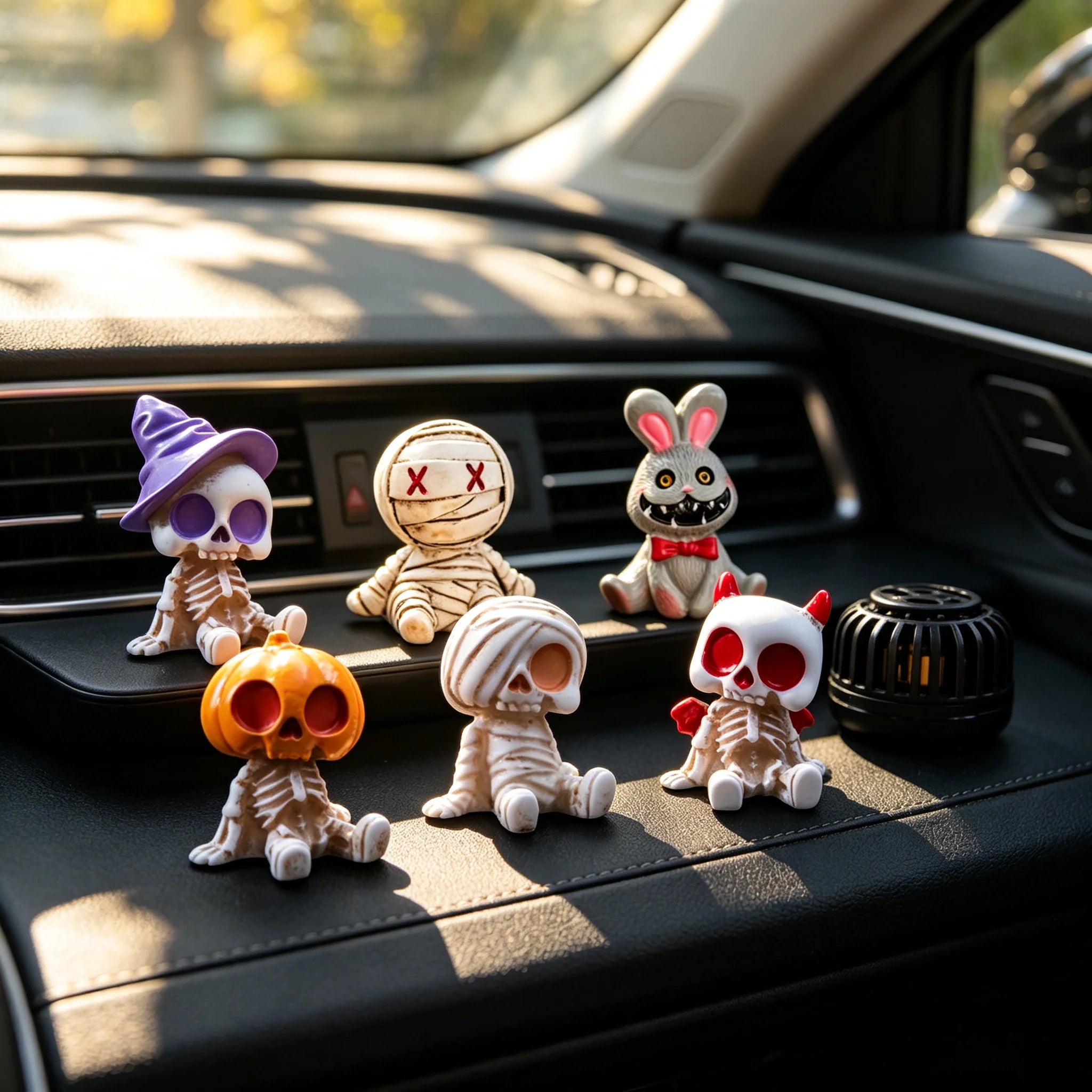 6Pcs Halloween Miniature Figurines Resin Skeleton Mummy Statues for DIY Micro Landscape Bonsai Car Desk Decor Party Gift