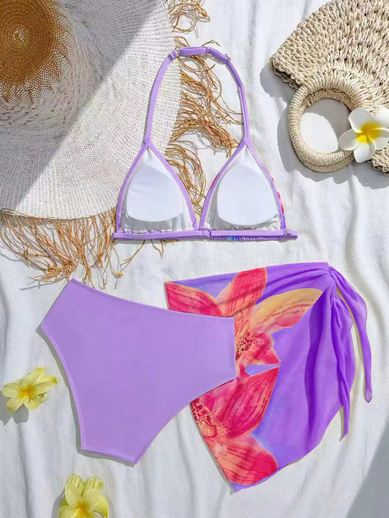 2026 Halter Girls Swimsuit 3 Pieces Bikinis Printed Kids Swimwear Female Children's Bathers Bathing Swimming Swim Suit 8Y-12Y