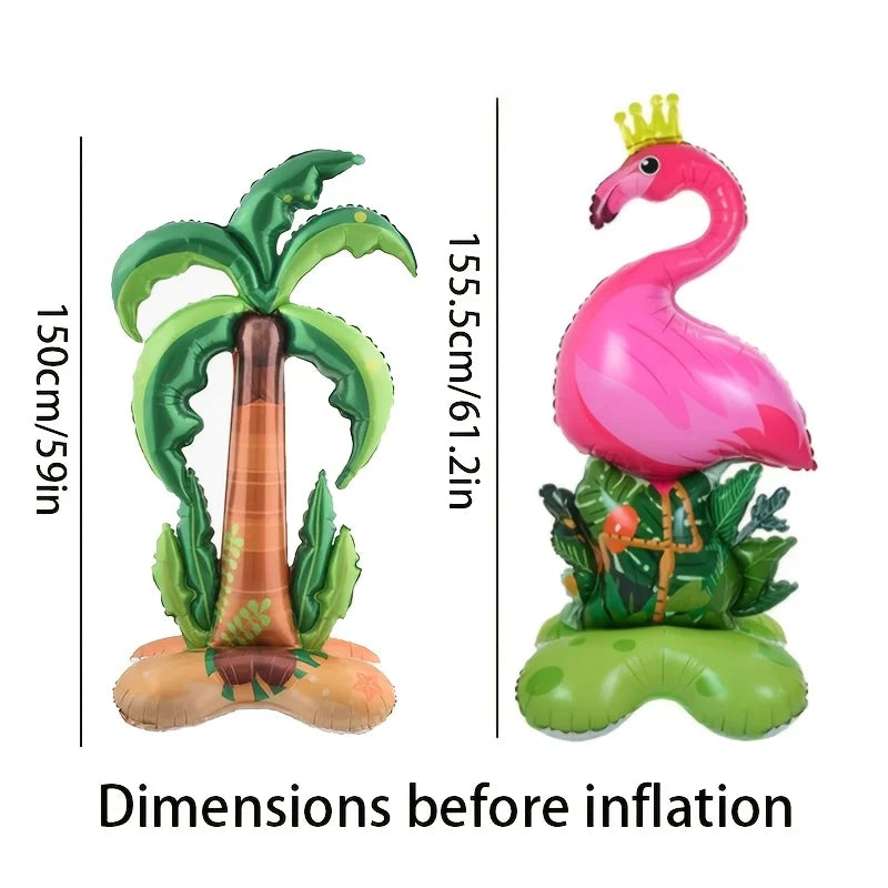 2Pcs Large Flamingo and Coconut Tree Foil Balloon Set, Tropical Style Design, Suitable for Hawaiian Themed Parties, Pool Parties, Tropical Birthday Celebrations, Wedding Background Decorations, Outdoor Barbecue Parties, Indoo