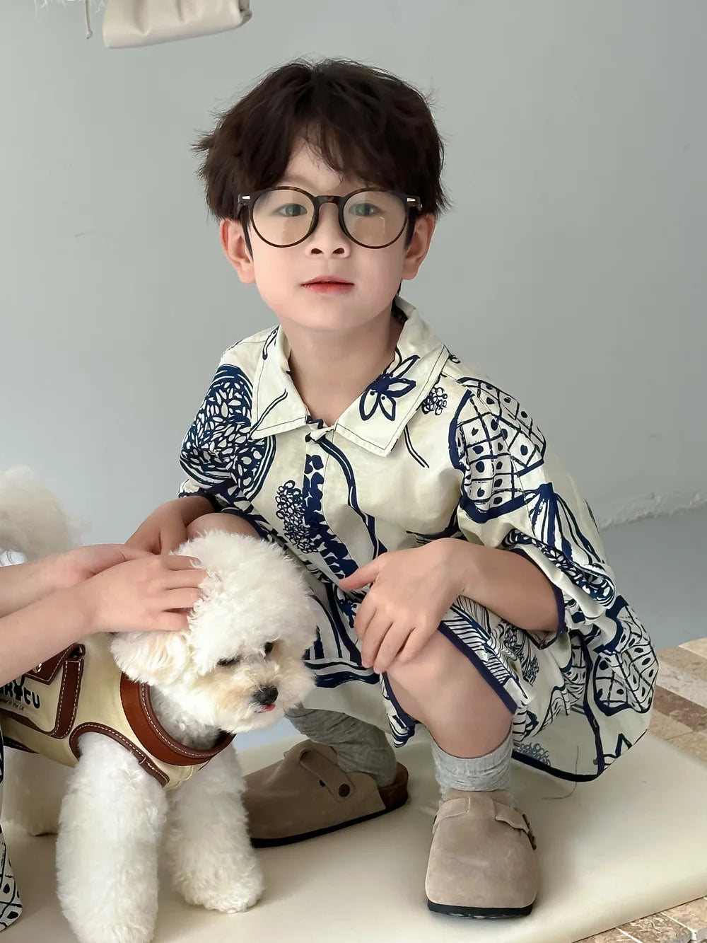22386-1 Brother Sister Clothes  Boy's Summer Suit Girl's Dress Or Casual Short-sleeved Shirt+Shorts Two-piece Suit