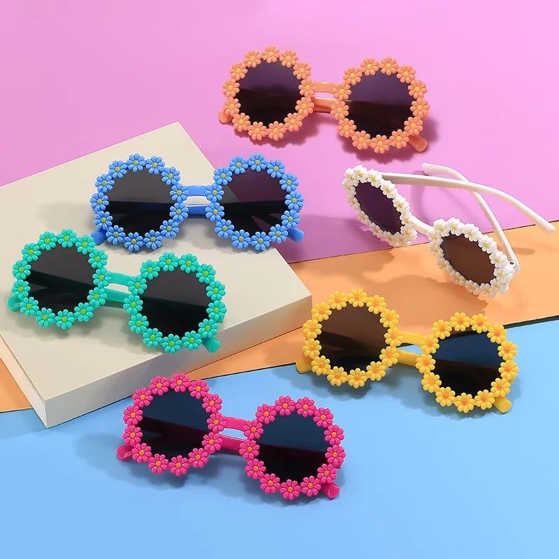 Round Flower Sunglasses for Kids Cute Daisy Glasses Children Outdoor Sun Protection Shades Fashion Funny Party Eyewear
