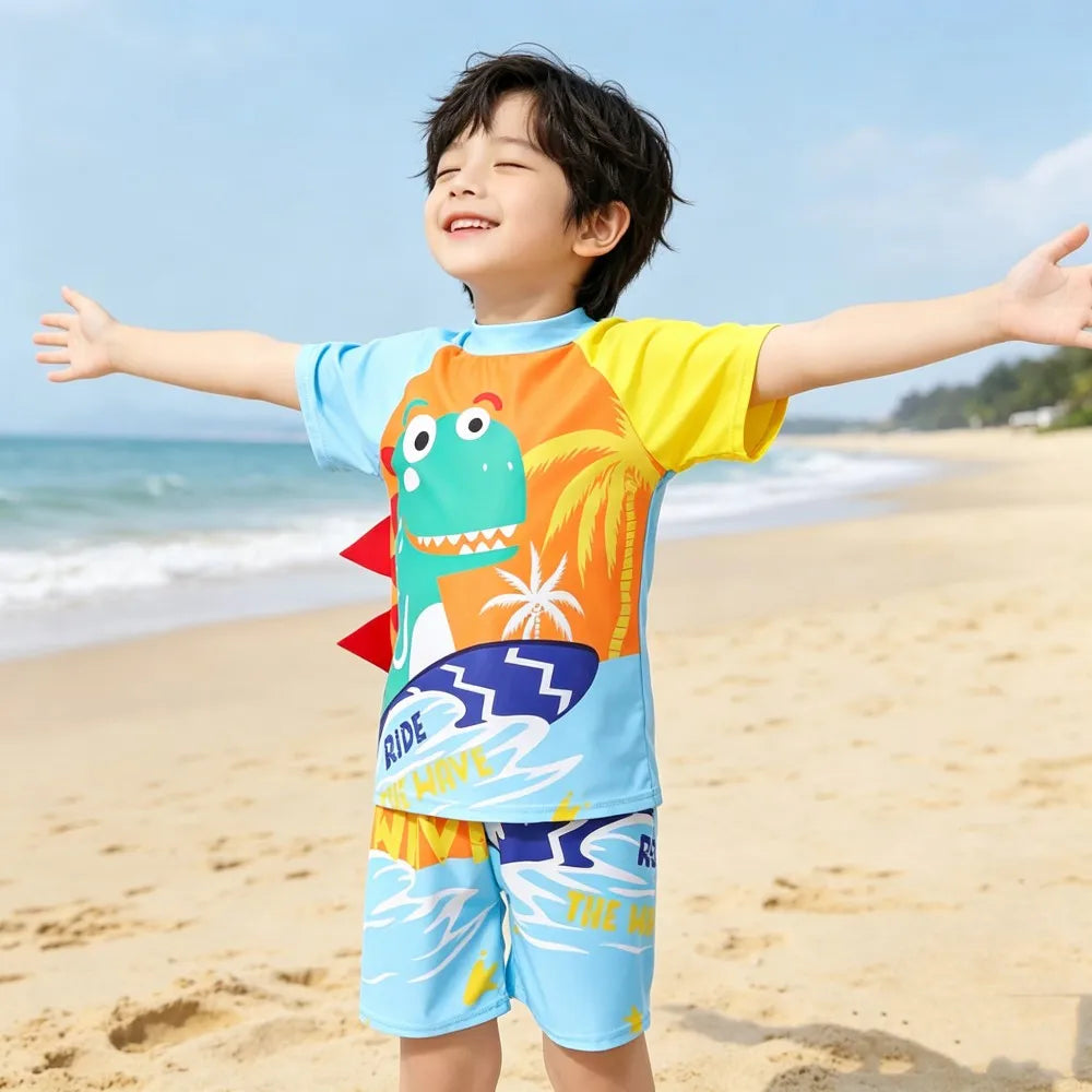 Boys Swimsuits Kids Toddler 3 to 4 5 6 7 8 9 10 11 12 Years Funny Boy Swimwear 3 Piece Short Summer Swimming Suit UV Protection