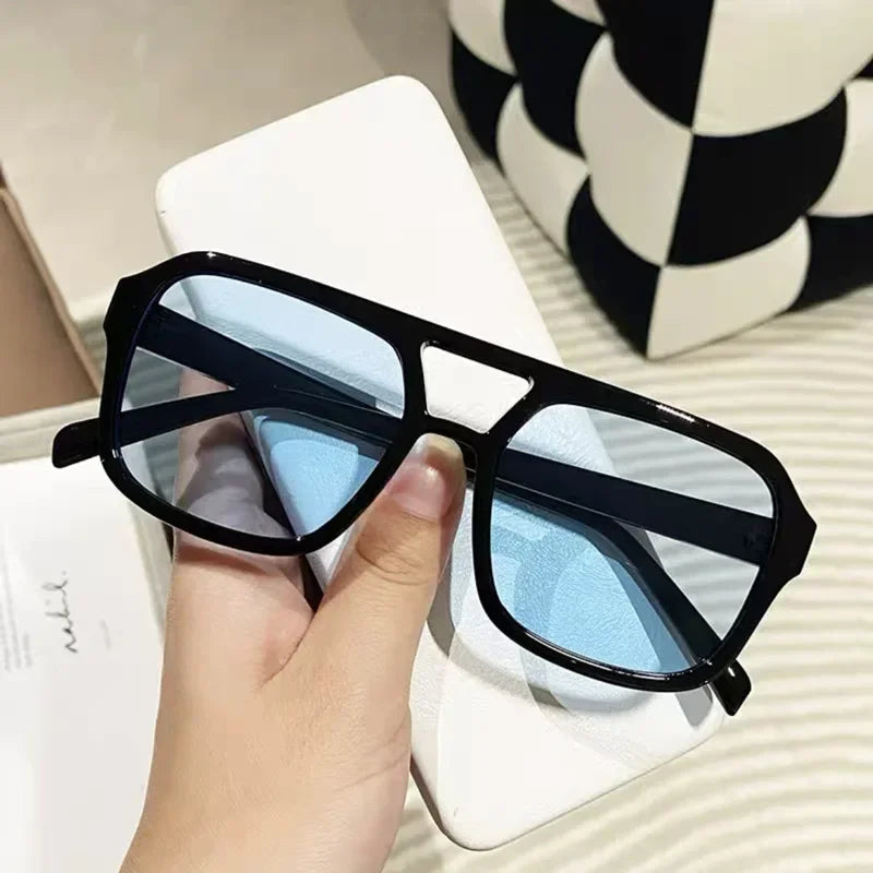 Square Big Frame Sunglasses for Men and Women Lightweight Frame Black Yellow Sun Glasses with UV Protection