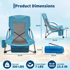Low Folding Portable Beach Chairs for Extra Wide Seat Chair with Cup Holder Storage Pocket Carry Bag for Camping Beach Travel