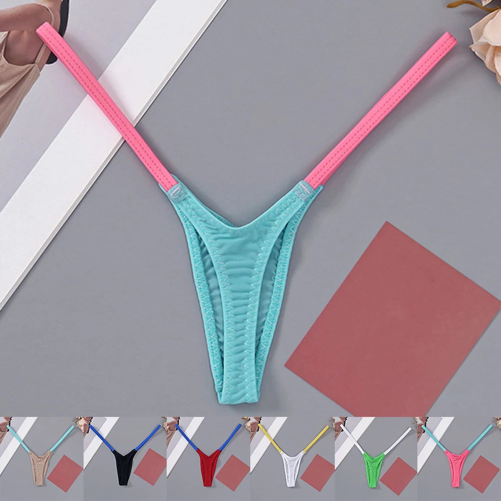 1pc Womens T Back Sexy Underwear Thin Straps Low Waist Multicolor Stitching Thongs Breathable Sexy Hot Mini G-string