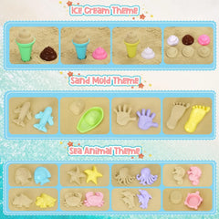 20pcs Beach Toys Set for Kids Toddlers Girls Collapsible Sand Bucket Shovels Set Mesh Bag Sand Molds Ice Cream Travel Sand Toys
