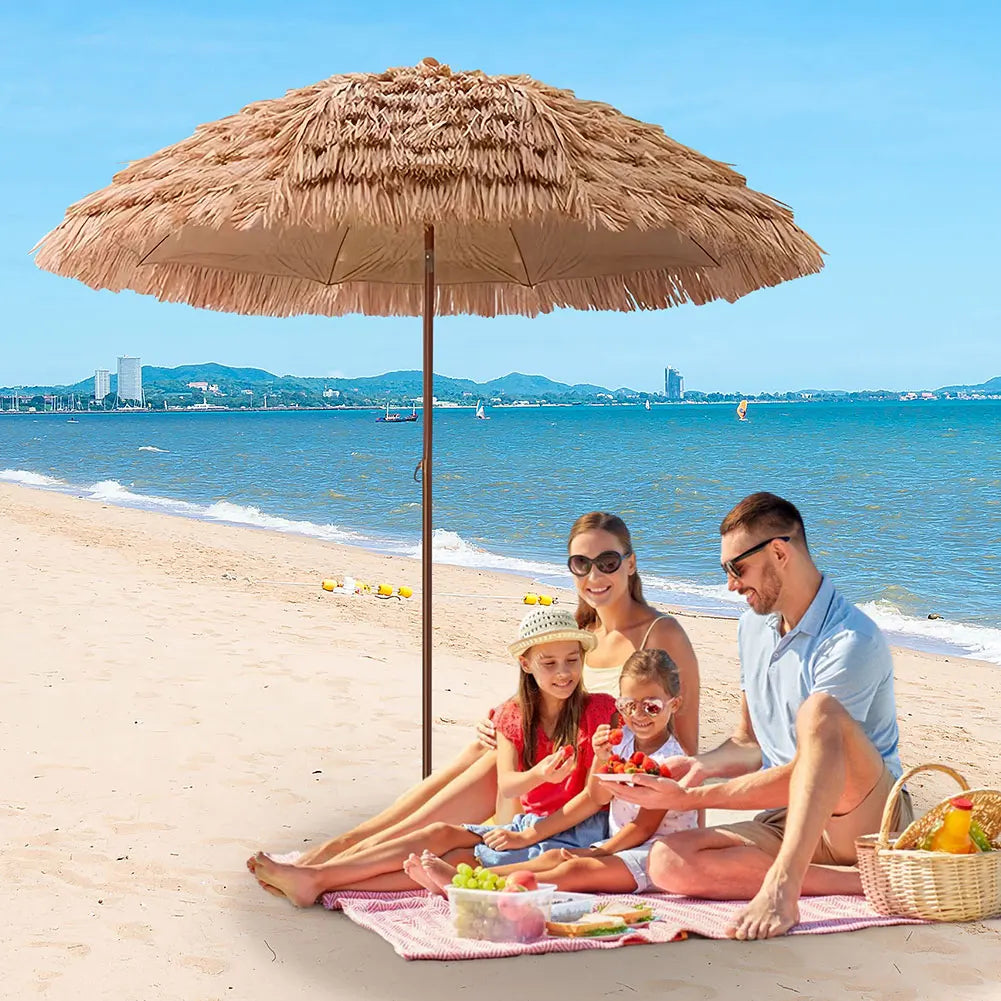 63inch Thatched Garden Umbrella with Tripod Base Beach Umbrella Outdoor Tiki Patio Umbrella for Garden, Lawn, Deck, Backyar