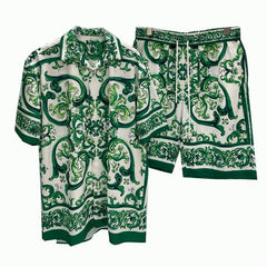Summer 2025 Digital Print Casual Short Sleeve Mens Shirt Shorts Hawaiian Shirt Set Cross-Border Youth Fashion Male Model Clothes
