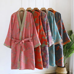 Pure Cotton Robe Women's Pajamas 3/4 Sleeve Spring Autumn Bathrobe Female Winter Morning Loose Home Wear Sleep Wedding Dress