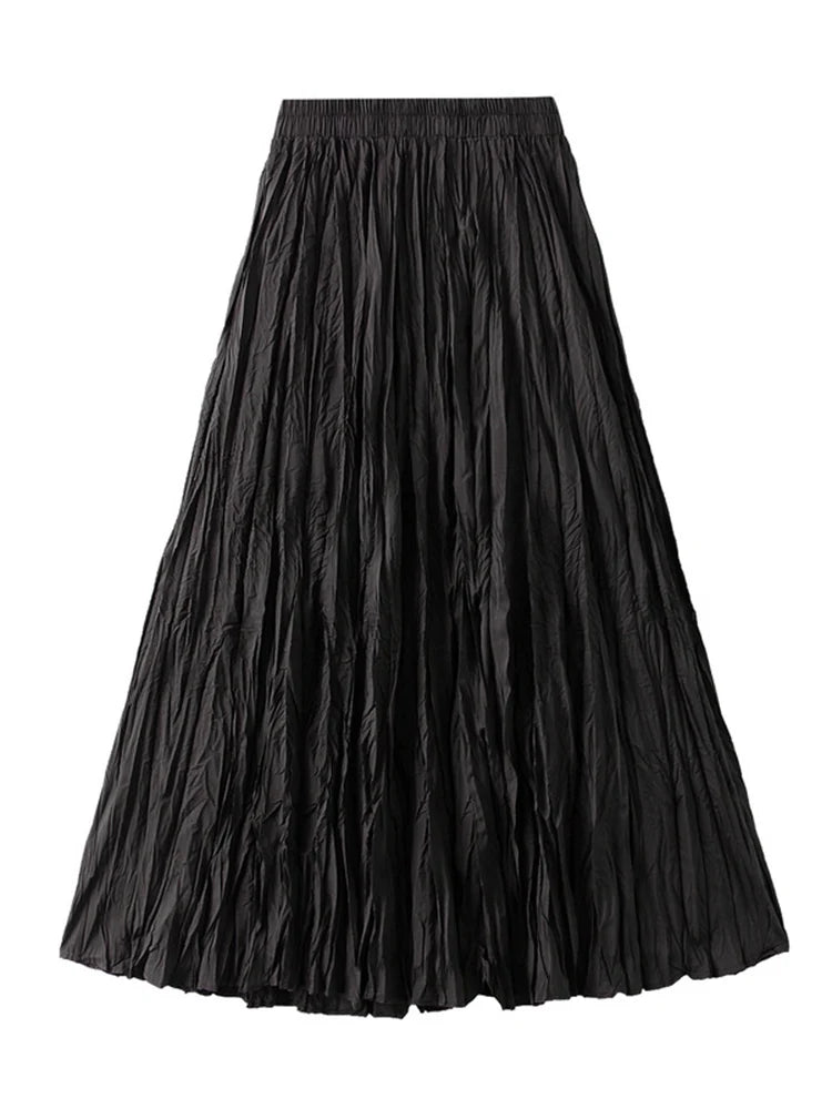 Streamgirl Women Summer Skirts Long Pleated A Line Elegant Solid Big Swing Maxi Skirt Ladies Blue White Beach Skirt Women Luxury