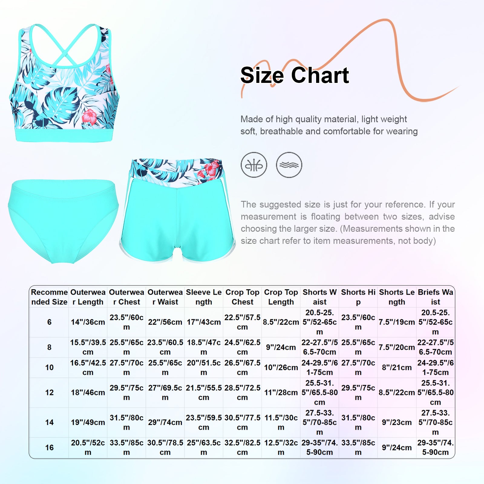 Kids Girls 4PCS Printed Swimsuit Long Sleeve Outerwear with Sleeveless Crop Top Briefs Shorts Bathing Suit Rash Guard Swimwear