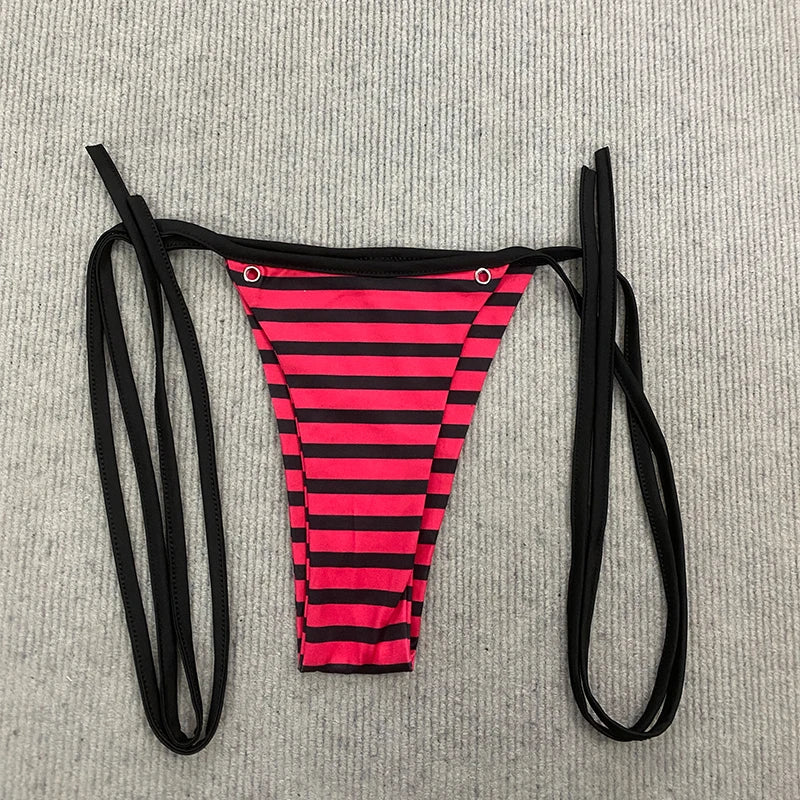 Striped Cross & Paw Print Bikini Set Women Triangle Halter Top Tie Side Bottoms Summer Y2K Punk Aesthetic Beachwear