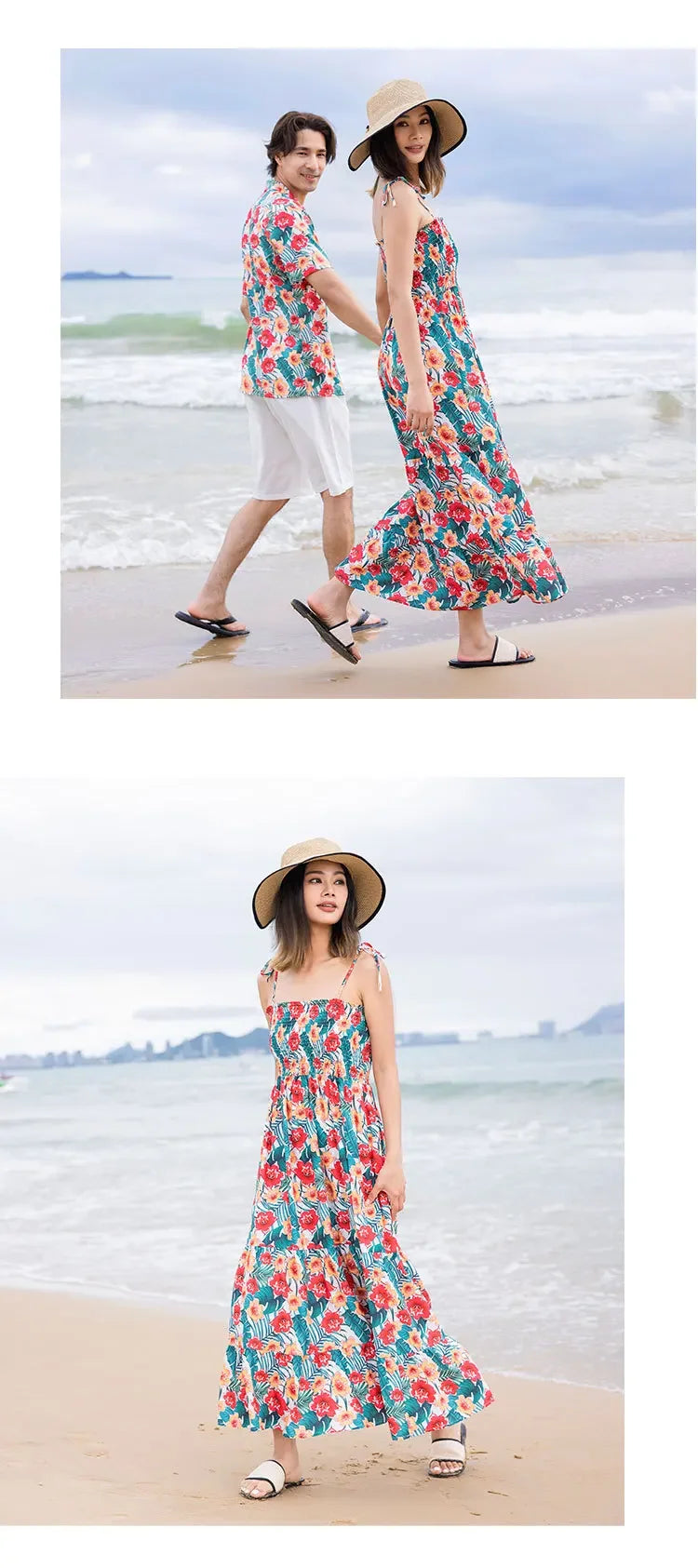 Family Holiday Clothes Dad and Son Boy Beach Shirts Two Piece Sets Vacation 2023 Mom and Baby Girl Floral Smock Dress Sleeveless