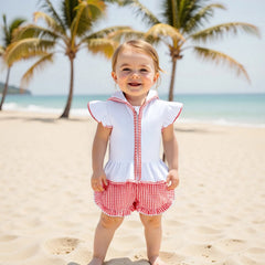 MISOWMNJOY Children Girls Beach Clothes Set Cute Flying Sleeve Zipper Hood Tops with Ruffled Plaid Shorts Summer Toddler Outfits