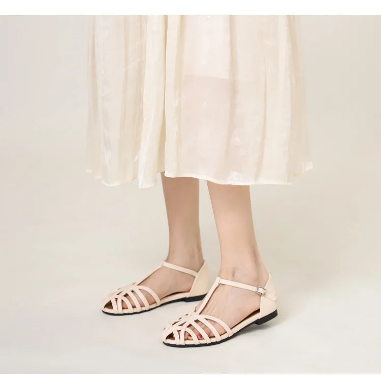 ZAROY Women's Sandals Summer Casual Footwear T-tied Cross Strap Flat Sandals Weave Hollow Roman Sandalia Zapatos сандали