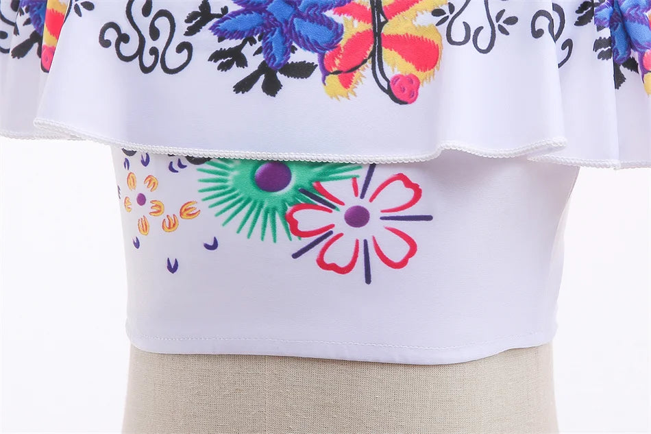 Encanto Cosplay Mirabel Isabela 2Pcs Tops Skirt Set Girls Dolores Luisa Pepa Bikini Swimwear Children Print Beachwear Costumes
