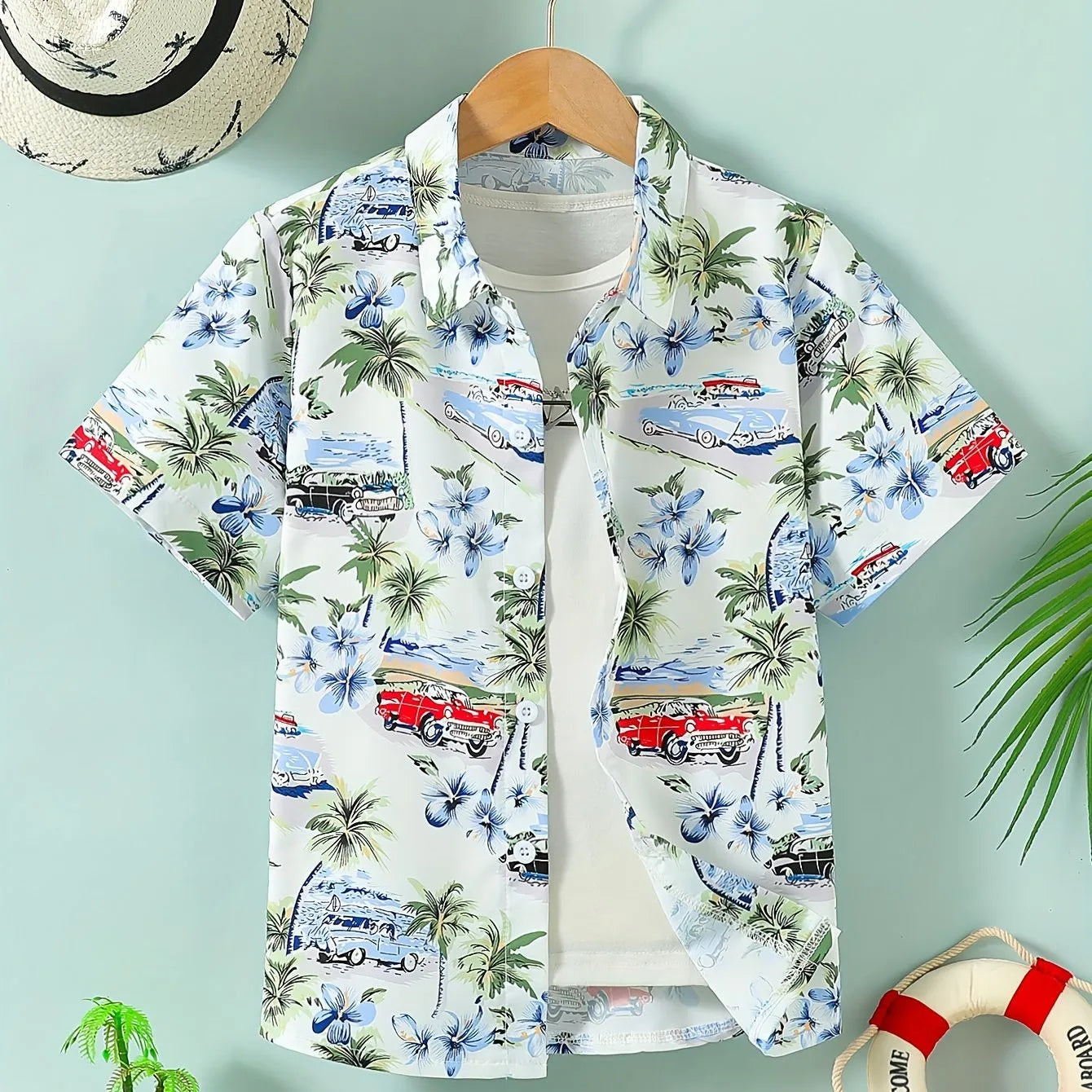 Kids Blouse Beach Coconut Tree 3D Printed Tops Oversize Streetwear Hawaiian Shirts Short Sleeve Boys Girls Shirts Children Top