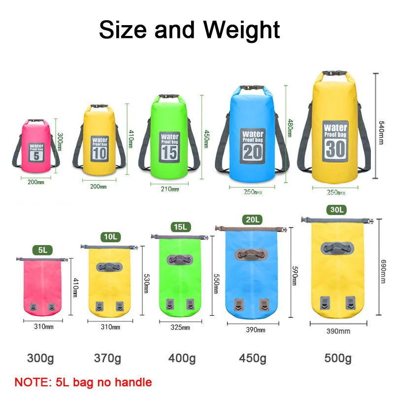 5L/10L/15L/20L/30L Outdoor Sport PVC Waterproof Storage Dry Bag For Canoe Kayak Rafting  Swimming Travel Kit Sack Backpack