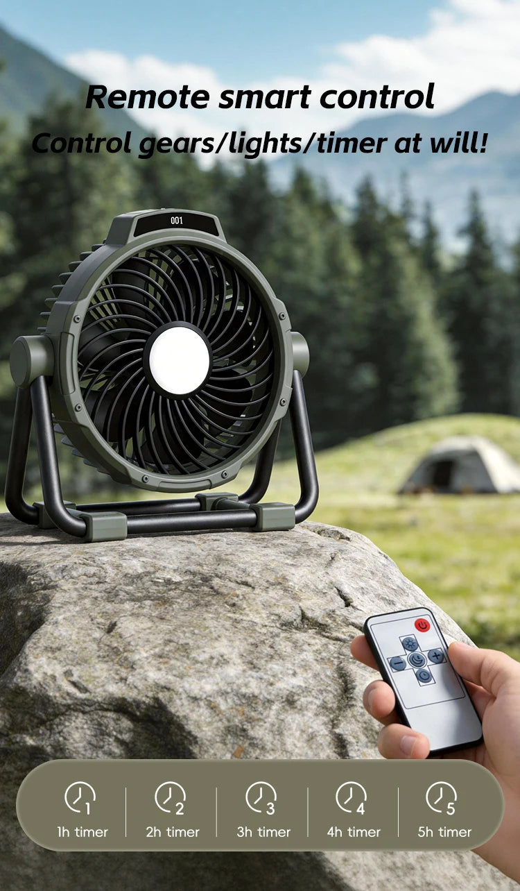 Portable 6 in 1 Outdoor Camping Fan 10000mAh Rechargeable Wireless Tent Ceiling Fan 5 Speed Adjustment Remote Control LED Light