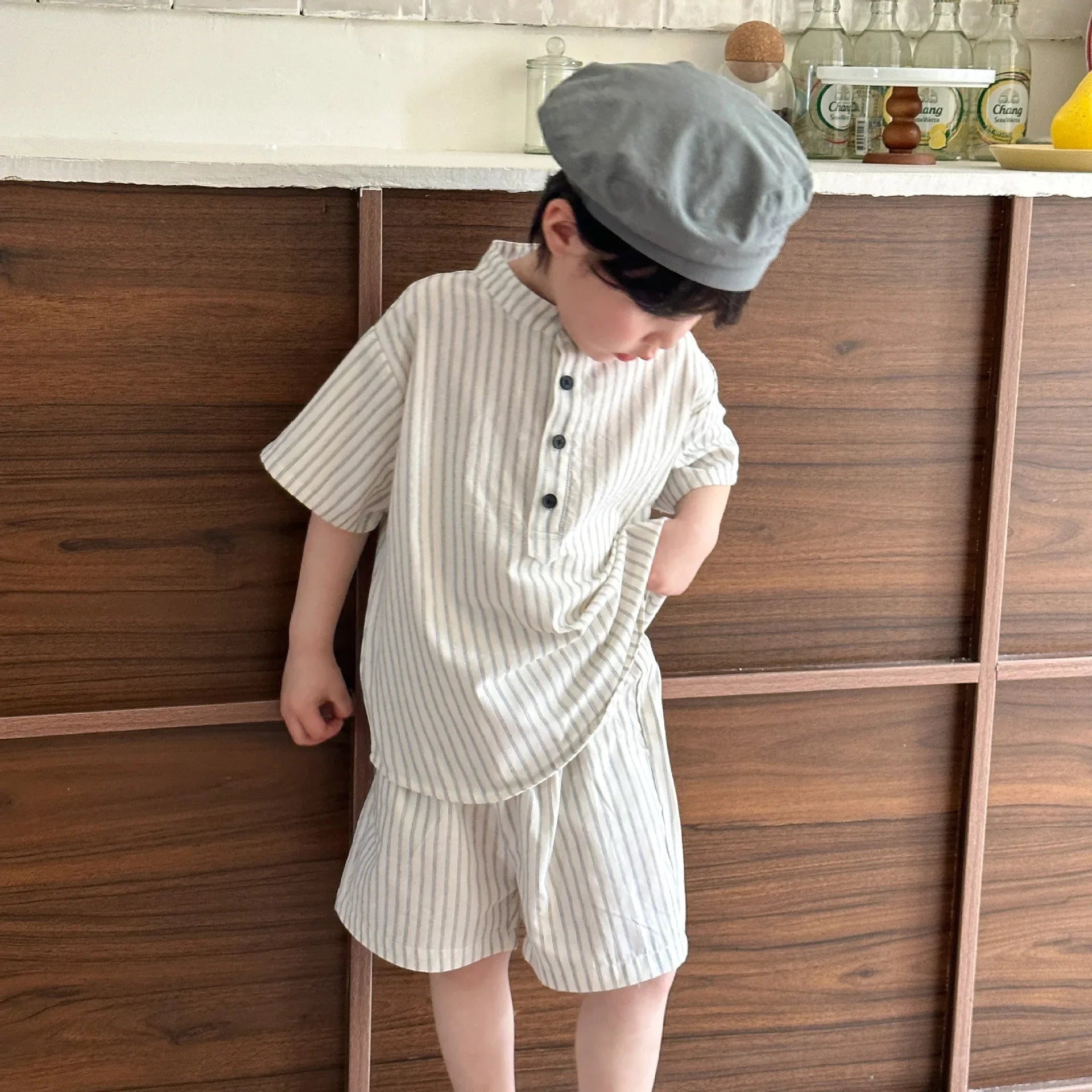 22004 Brother Sister Clothes Summer New Short Sleeve Stripes Baby Boy's Suit Or Cotton Girl Dress