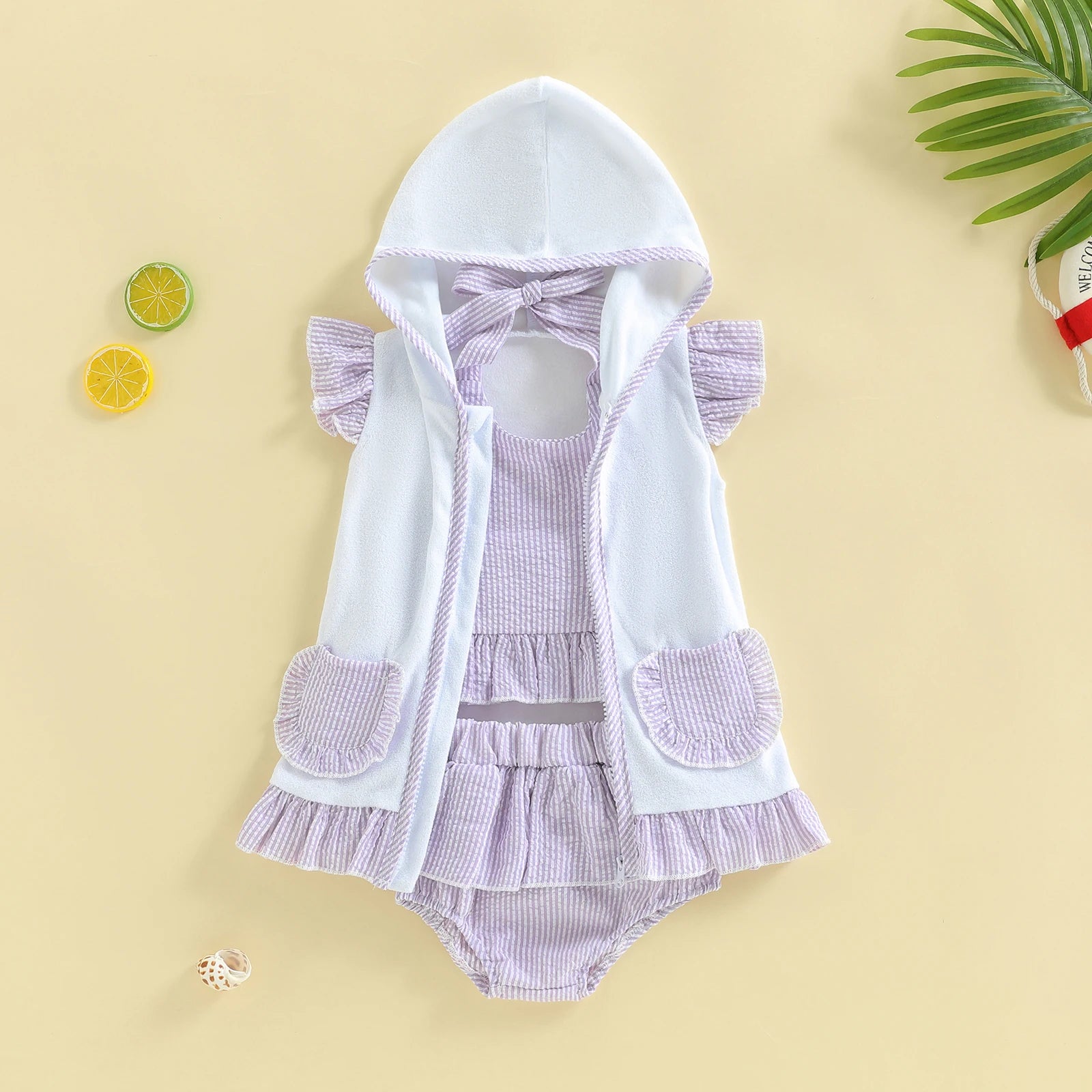 FOCUSNORM 0-3Y Lovely Toddler Baby Girls Three Piece Swimsuit Sleeveless Halter Top Bikini Bottom Cover-up Set Bathing Suits