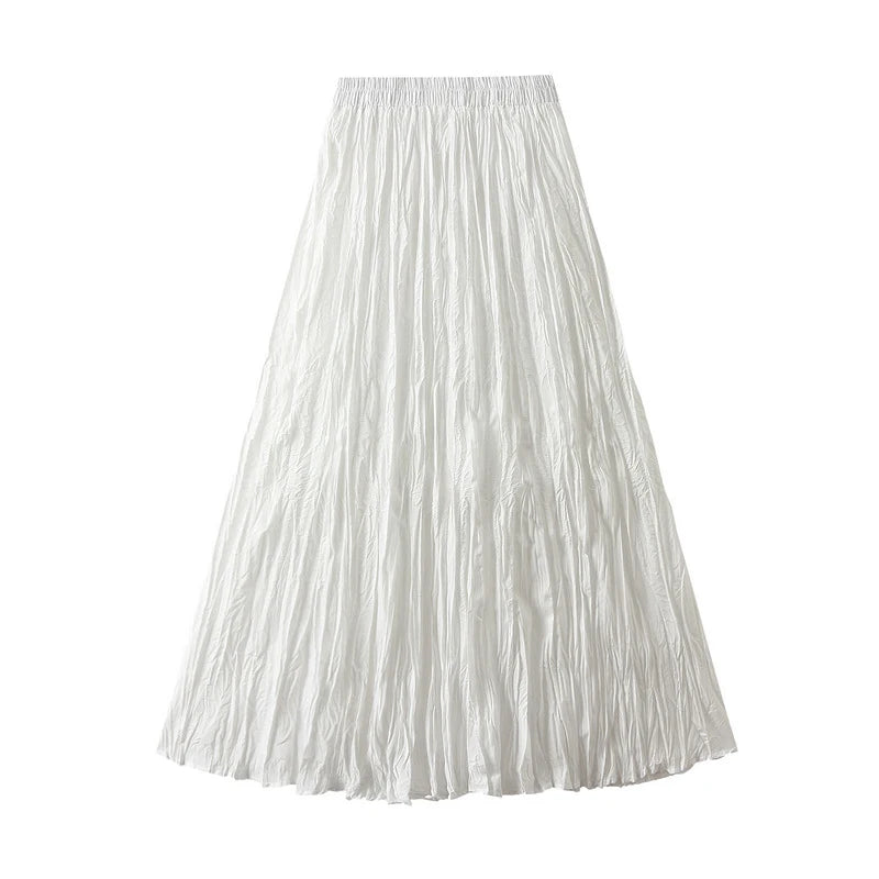 Streamgirl Women Summer Skirts Long Pleated A Line Elegant Solid Big Swing Maxi Skirt Ladies Blue White Beach Skirt Women Luxury