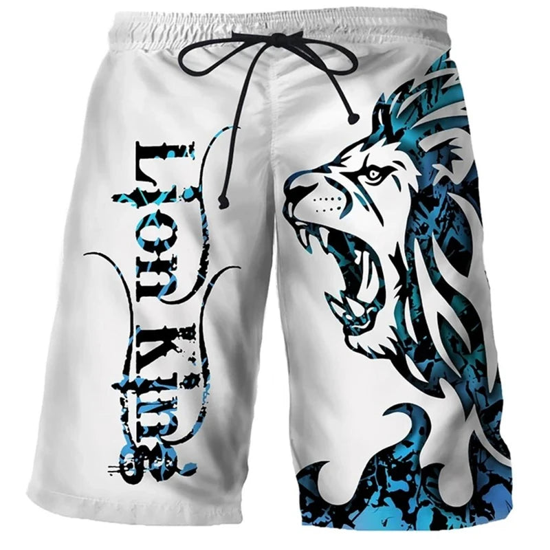 New Lion Graphic 3d Print Shorts Men Breathable Quick-drying Gym Fitness Shorts Plus Size Loose Fashion Drawstring Unisex Shorts