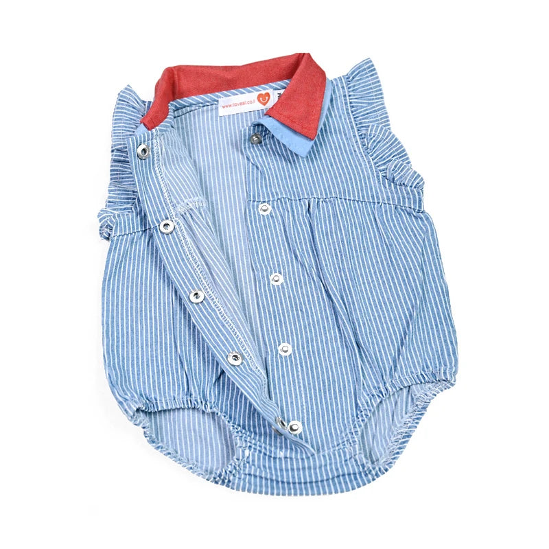 Kids Family Sibling Matching Pinstripe Clothes Set Girls Teenage Dresses Boys Shirt Baby Rompers Garment Washed Children Clothes