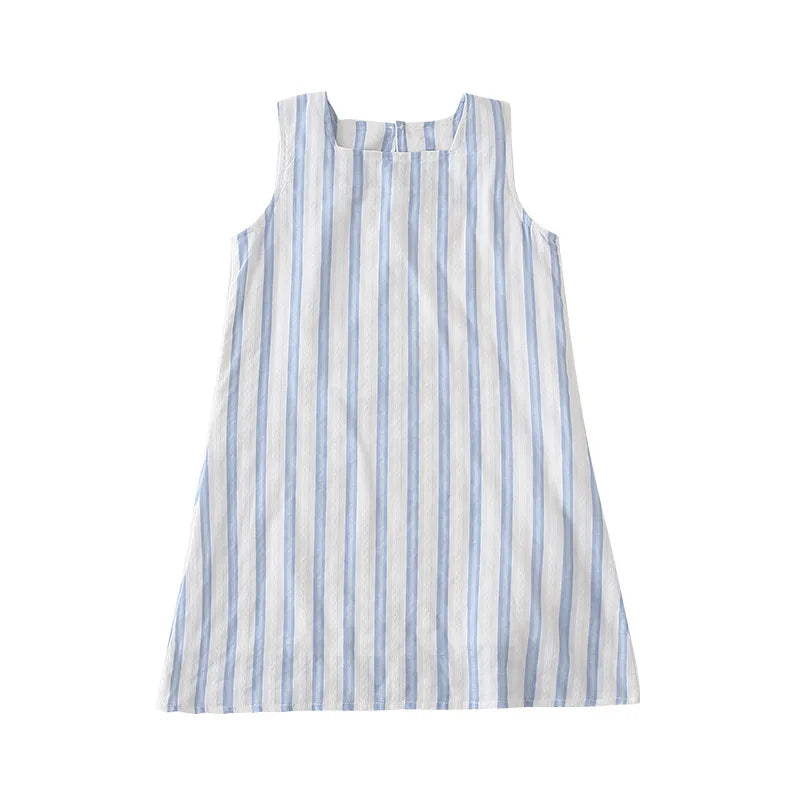 Korea Style Family Matching Outfit Striped Print Short Sleeve T-shirt+Shorts Tank Dress Parent-child Clothing Beach Holiday Look