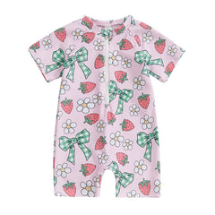 0-3Years Baby Boy Girl Rash Guard Swimsuits Fashion Print Short Sleeve Zip Up Rompers Bathing Suit Toddlers Swimwears Beachwear