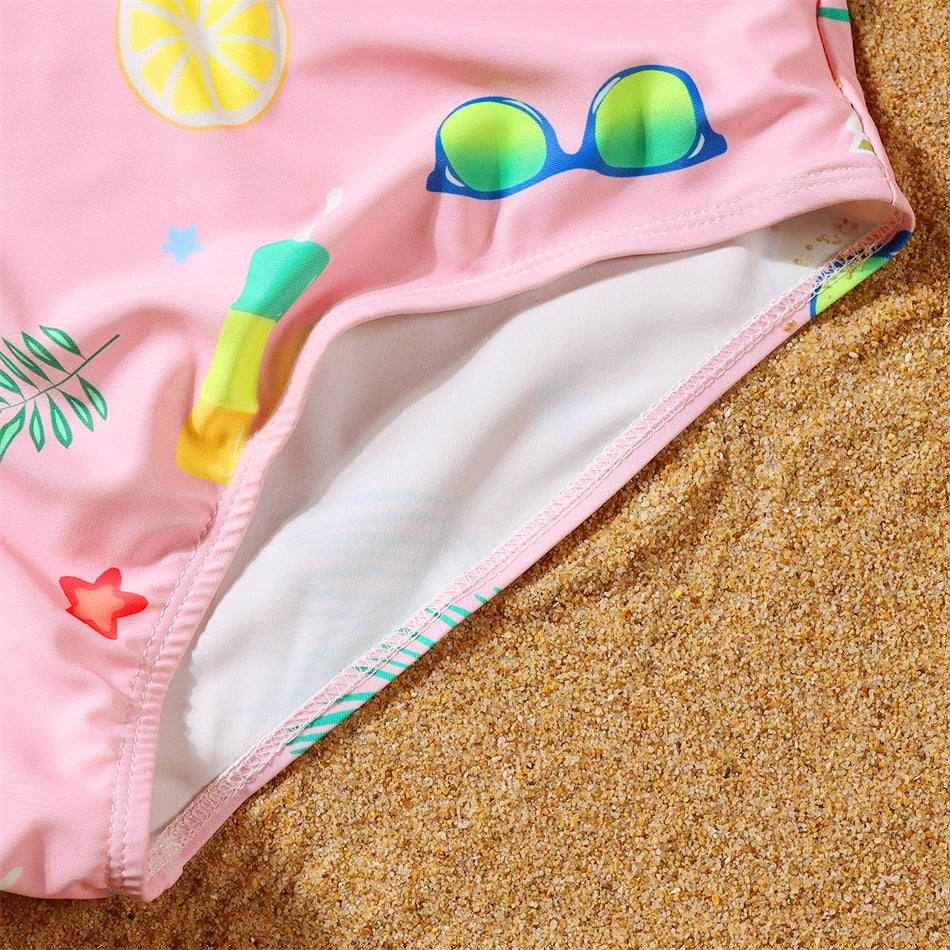 Dinosaurs Swimwear Family Matching Outfits V-Neck Mother Daughter Swimsuits Mommy and Me Dresses Clothes Father Son Swim Shorts