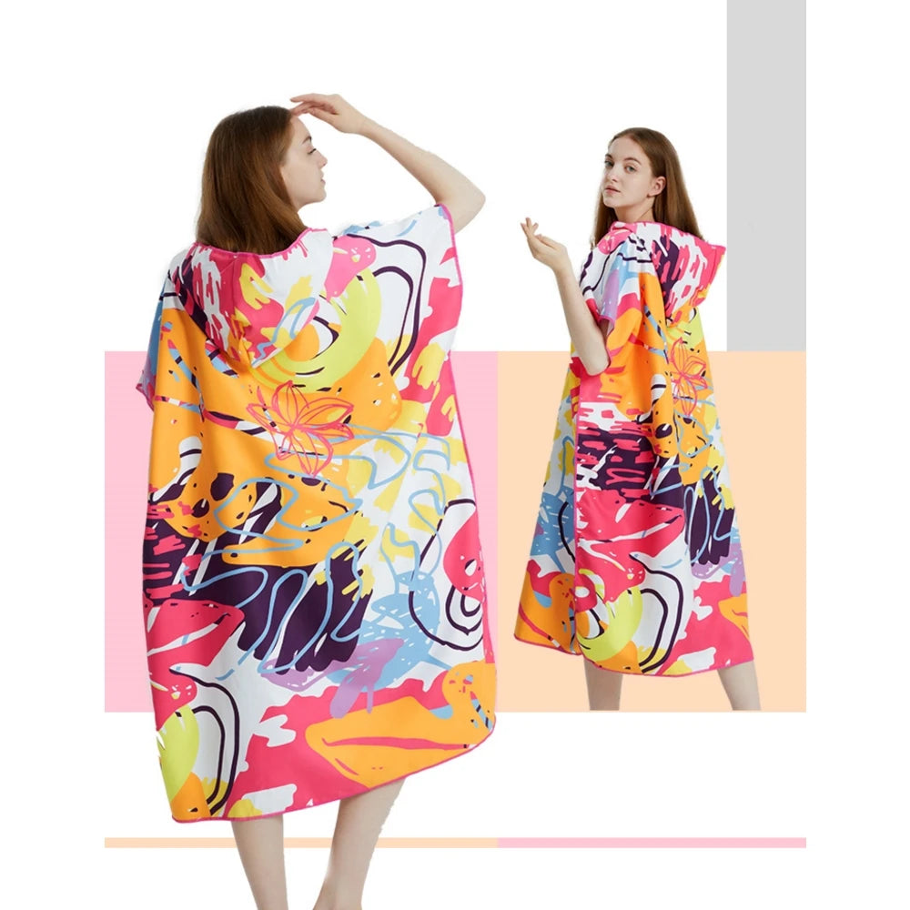 Surf Poncho Towel Poncho Quick-Dry Towel Hoodie Microfiber Beach Robe Changing Poncho Swim Towel Beach Poncho For Adults (A19)