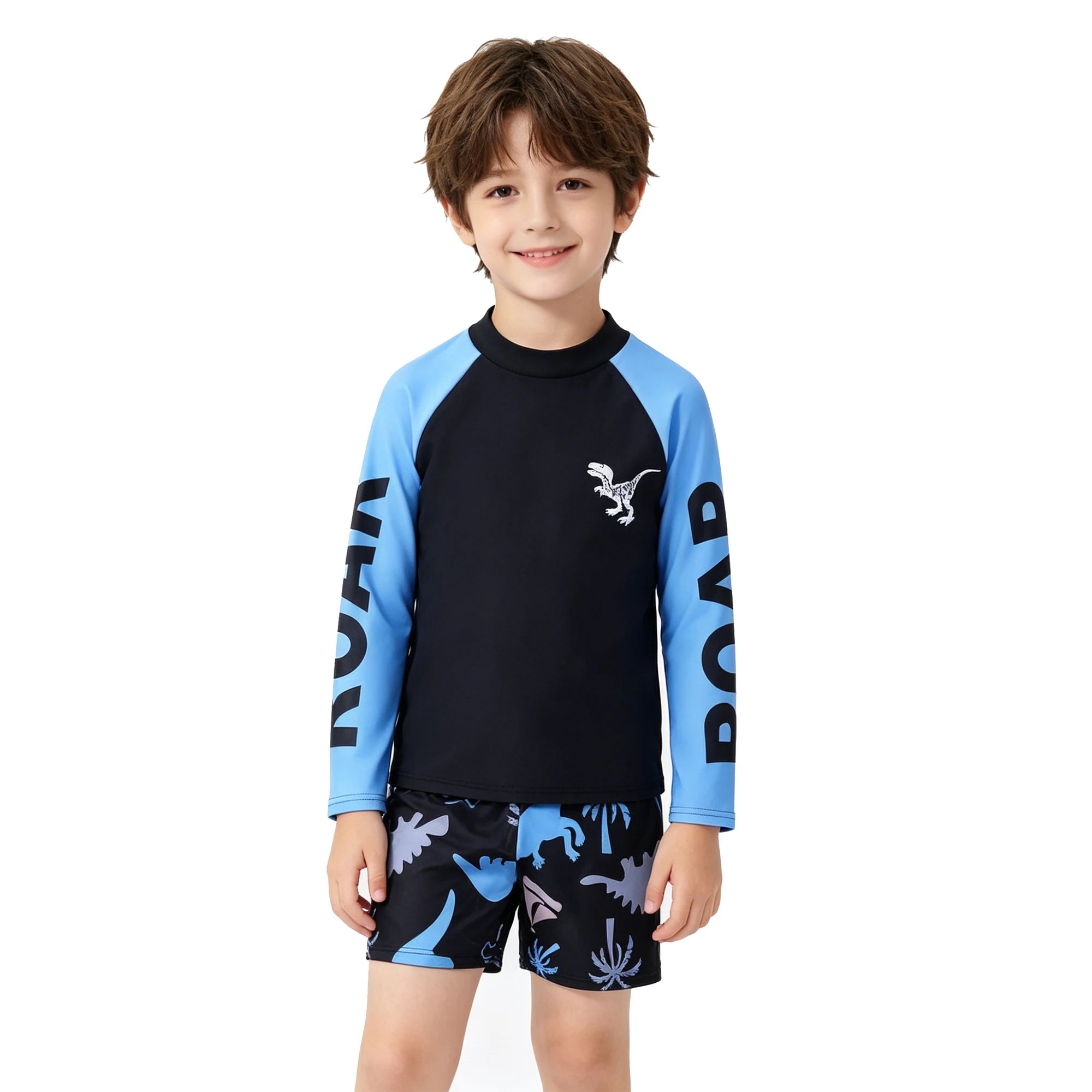 Boys Swimsuits Two Pieces Toddler 3 4 5 6 7 8 9 10 11 Years Long Sleeve Kids Swimwear Set Tops+Shorts Swim Outfits Bathing Suit