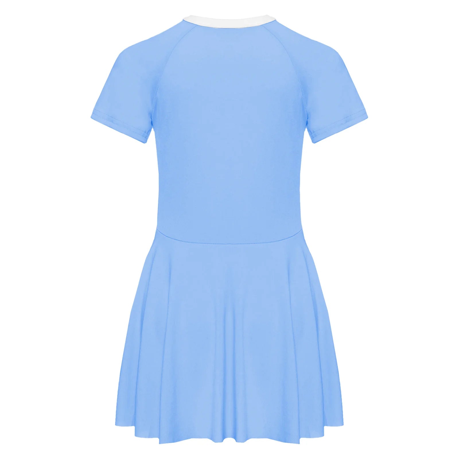 Fashion Girls One Piece Swim Dress Short Sleeve Color Block Swimsuit with Chest Pads Front Zipper And Safety Shorts Beachwear